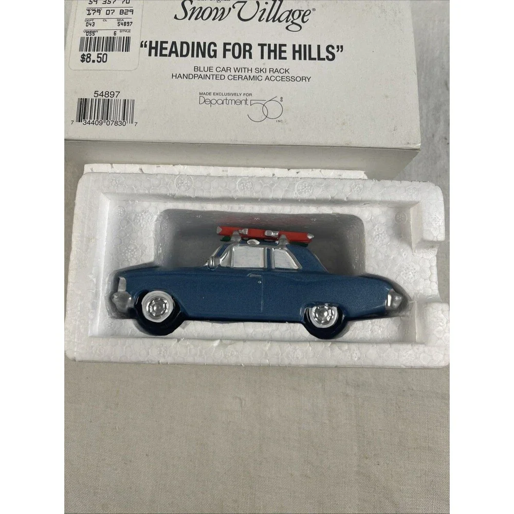 Dept. 56  1996 “Heading for the Hills” Blue Car w/Ski Rack & Snow